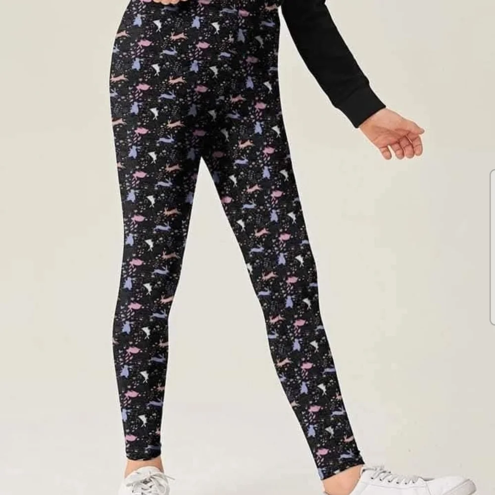 Chico's Black Leggings with Colorful Splatter Design